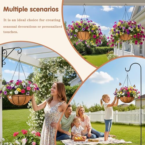 8 inch Metal Hanging Baskets For Plants Outdoor 4 Pack Round Metal Wire Hanging Basket Planter with Coco Fiber Liners Chain Round Wire Plant Holder for Garden, Patio, Deck, Porch Plants Flower Potss - size: 8 Inch, style: Watermelon