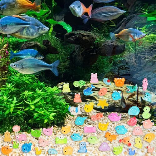 100pcs Mini Resin Ocean Animals, 70 Styles Mini Sea Creatures Glow in the Dark, Mini Ocean Animals Figures for Micro Fairy Garden, DIY Fish Tank, Landscape, Aquarium Ornaments