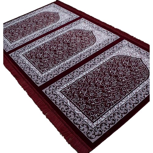 Modefa Muslim Prayer Rug Wide Multi Person Velvet Floral Carpet (Swirl Red) - color: Swirl Red