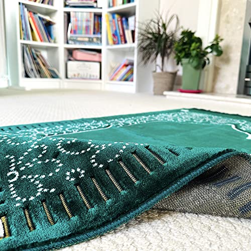 Mihrab Patterned Original Luxury Velvet Prayer Mat/Rug- 750g Weight | Made in Turkey (Parliament Green) - color: Parliament Green