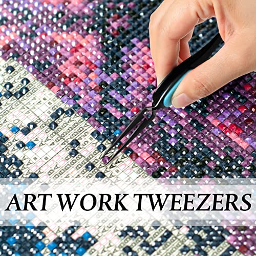 Chumia Craft Tweezer Precision Curved Straight Fine Tip Craft, Black and Blue - color: Black and Blue