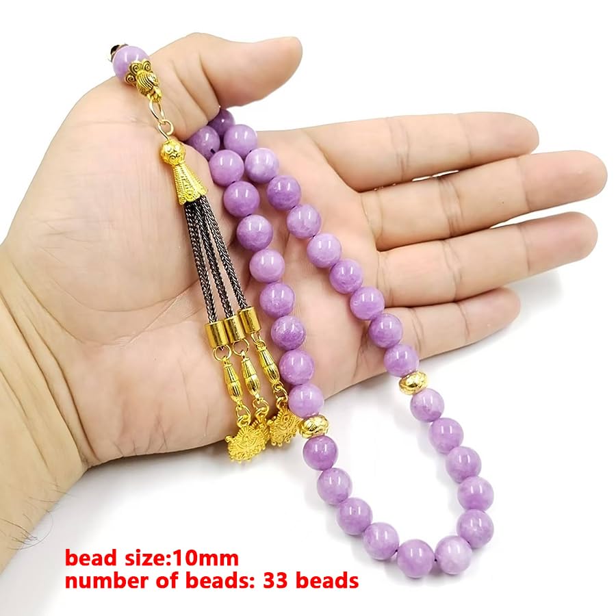 ALBASHAN Natural Purple Agate Tasbih 33 66 99 Beads Gift Eid Al-Fitr Rosary Muslim Bracelet Islam Rosary - color: 10mmx33beads