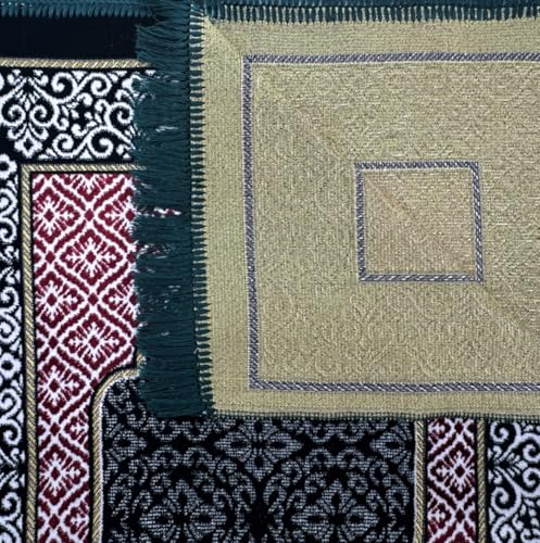 Velvet Islamic Prayer Rug Set (Thick Prayer Mat - 99 Tasbih Prayer Beads - Black Cotton Kufi Hat) Eid and Ramadan Gift for Muslims (Green) - color: Green