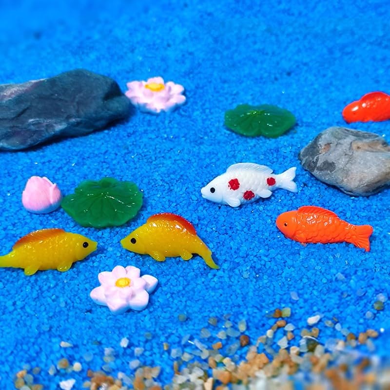 29Pcs Mini Resin Koi Fish Lotus and Water Lily Pad Figurines | Miniature Artificial Pond Accessories Resin Cake Toppers Set for DIY Micro Moss Landscape