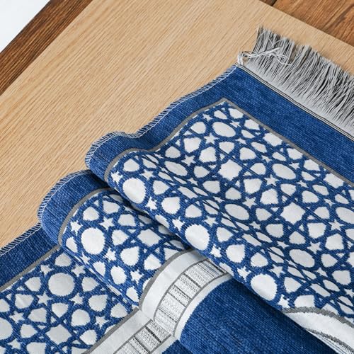 Islamic Prayer Rug Elegant Masjid Pattern Thin Mat Muslim Portable Blanket Ramadan Eid Gift Rug Turkish Prayer Carpet - Blue 1pc - color: 1pc Bluec