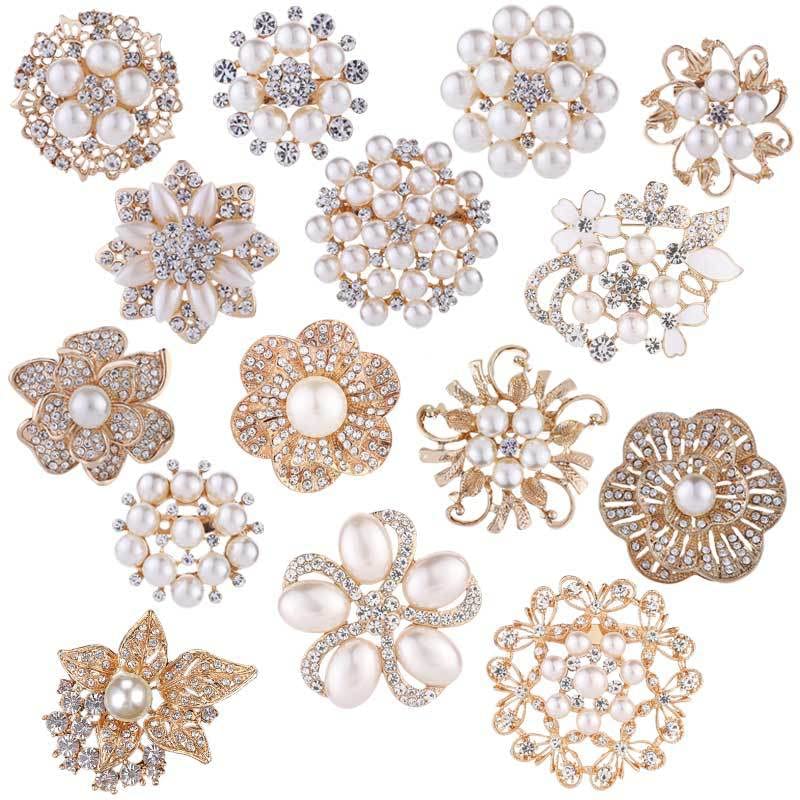 COLORFUL BLING 우아한 모조 진주 꽃 크리스탈 브로치 핀 웨딩 신부 패션 주얼리 - color: C 스타일