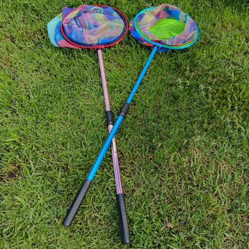 Fishing Net 2 Pack Retractable Lightweight Landing Net with Aluminum Rod Handle Fishing Nets for Youth Catch and Release Butterfly Nets - style: Blue+red