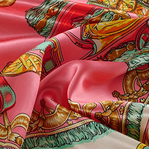 QBSM Womens 23.6 inch Satin Silk Feeling Formal Square Neck Scarf Head Hair Wraps Kerchief - color: Big Chain-pink