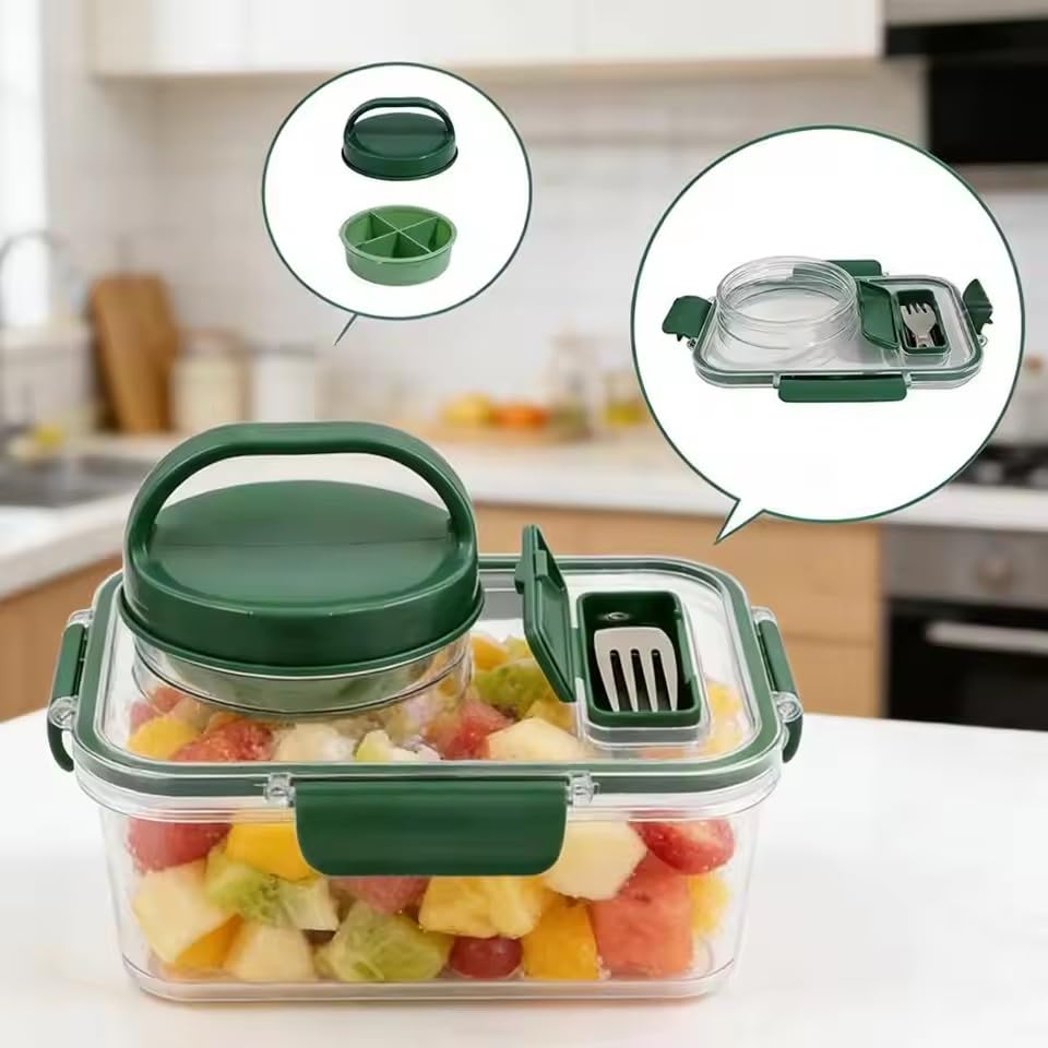 Portable Plastic Salad Case Container with Leak Proof Oats Container Reusable Keep It Fresh Vegetable Storage Box (Rectangle) - color: Rectangle