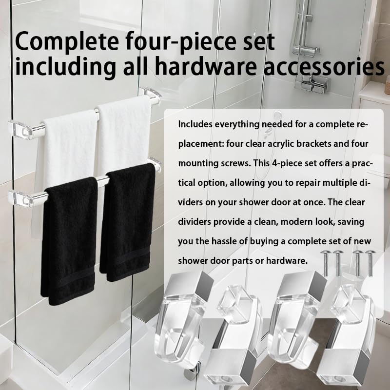 Compatible with Alumax/Basco Shower Door Parts - 4 Pack Clear Acrylic Towel Bar Brackets Replacement Parts for Framed Sliding Glass Shower Door Handle - Towel Bar NOT Included