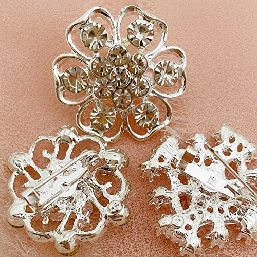Lot 12pc Small Size Rhinestone Crystal Flower Brooches Pins Set DIY Wedding bridal Bouquet Women Broaches - color: Silver