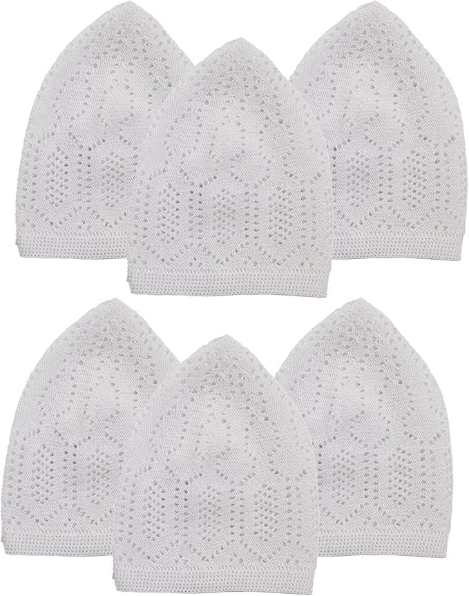 Muslim Kufi Hats for Men, Velvet Crochet Islamic Prayer Cap, Stretchable, Breathable Knit Skull Beanie,Standard Size - color: Mercan - White