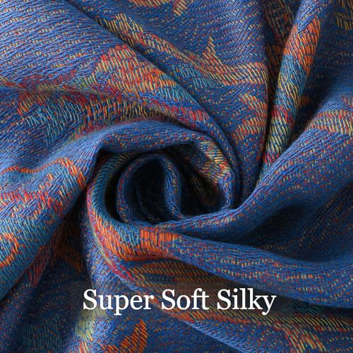 Paisley Pashmina Rave Shawl Scarf-Women's Reversible Ethnic Jacquard Pashmina Wraps for Travel - color: A#. Klein Blue