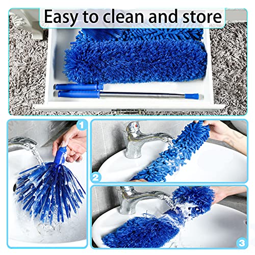 ZZ LAZYCOTTAGE Duster, Microfiber Dusters with 2 Handle Sets, Durable 15-98.1 Inches Long Telescopic Rod, Washable, Feather Dusters for Cleaning Cobweb and Ceilings Fans, 5 Pack (Blue)