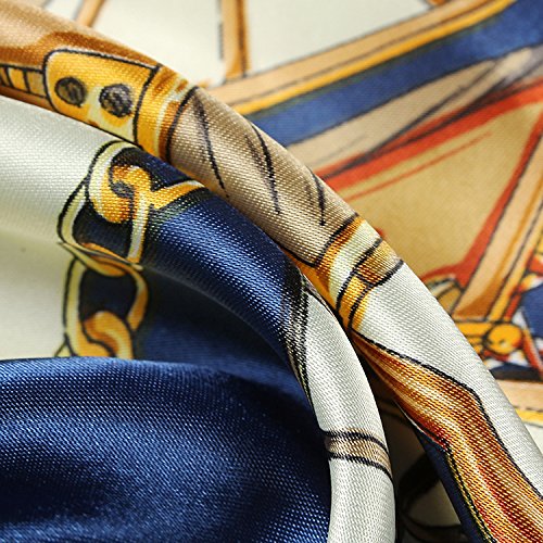 QBSM Womens 23.6 inch Satin Silk Feeling Formal Square Neck Scarf Head Hair Wraps Kerchief - color: Carriage Wheel-navy