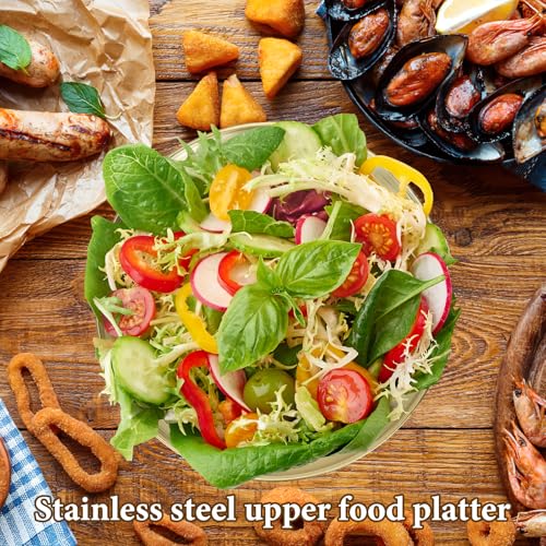 3 Set 11.8" Chilled Serving Tray with Compartments, | Ice Chilled Party Platter Charcuterie Serving Board for Fruit Seafood Vegetable Appetizer Shrimp Cocktail Travel Cookout