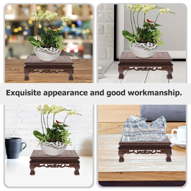 Healifty Rectangle Wooden Display Stand Riser, Rosewood Pedestal Base for Vase Plant Buddha Statue - Carved Chinese Table Decor for Fish Tank Aquarium