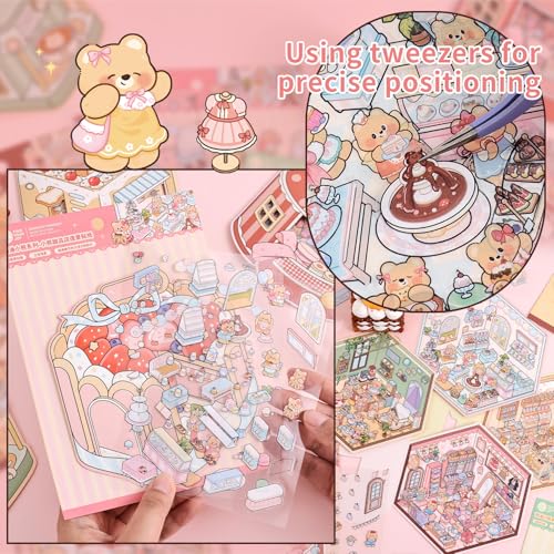 Girls 3D Miniature Scene Stickers, 4 Sets Mini Shop DIY House Stickers for Clothing Store, Coffee Shop, Bakery, Dessert Shop, Cute 3D Cartoon Sticker Scenes for Adult Kids Relief Stress Pass The Time - style: Mini Shop