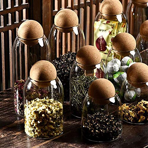 800ML/27Oz Clear Glass Storage Cute Canister Holder Ball Wood Cork Top, Modern Decorative Cylinder Container Jar with Round Lid for Coffee, Spice, Candy, Salt, Cookie Cool Terrarium Bottle - size: 800 mL