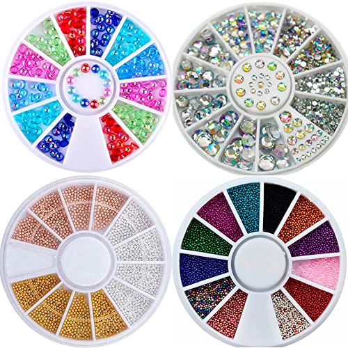 3D Nail Art Rhinestones Nail Metal Caviar Beads Sparkle Charms Pearls Fashion Nail Art Decorations 4 Wheels - color: 4 Wheels Sparkle Beads