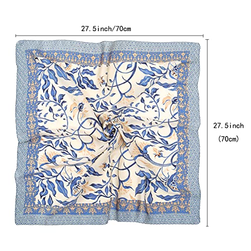 RIIQIICHY Women Head Hair Scarf Like Satin Silk Scarf Sleeping Hair Wrapping Night 27.5" - color: Light Blue/White/Beige