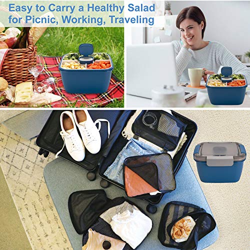 Freshmage Salad Lunch Container To Go, 52-oz Salad Bowls with 3 Compartments, Salad Dressings Container for Salad Toppings, Snacks, Men, Women (Blue) - color: Blue-52oz