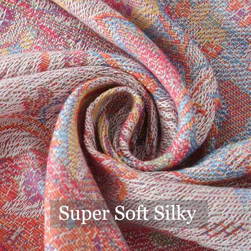 Paisley Pashmina Rave Shawl Scarf-Women's Reversible Ethnic Jacquard Pashmina Wraps for Travel - color: A#.pink White