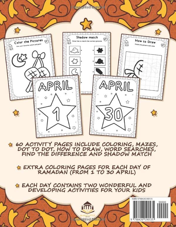 Ramadan Advent Calendar: Countdown Activity Book for Kids: Coloring Pages, Mazes, Word Searches, Dot to Dot, How to Draw, and More!