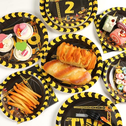 100 Pcs Construction Party Plates and Napkins Set Construction Truck Birthday Party Decorations Supplies Tableware Construction Themed Party Favors for Birthday Party Decorations Serves 25 - style: Construction 2nd