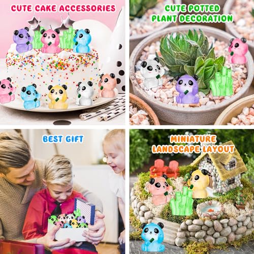18PCS Luminous Mini Resin Panda Figurines with 2 Bamboos for Dollhouse | Cute Panda Figurines Miniature, Glow in The Dark Mini Panda Bamboo Bulk, Cake Topper, Micro Landscape, Garden DIY - style: MiniPanda 20PCS