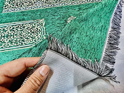 Muslim Prayer Rug, Prayer Mat, Special Turkish Prayer Mats, Prayer Rug for Muslim Man, Women, Kaaba Themed Janamaz for Salat, Namaz, 5 Time Prayers 44" x 27" 280gm (Green) - color: Green