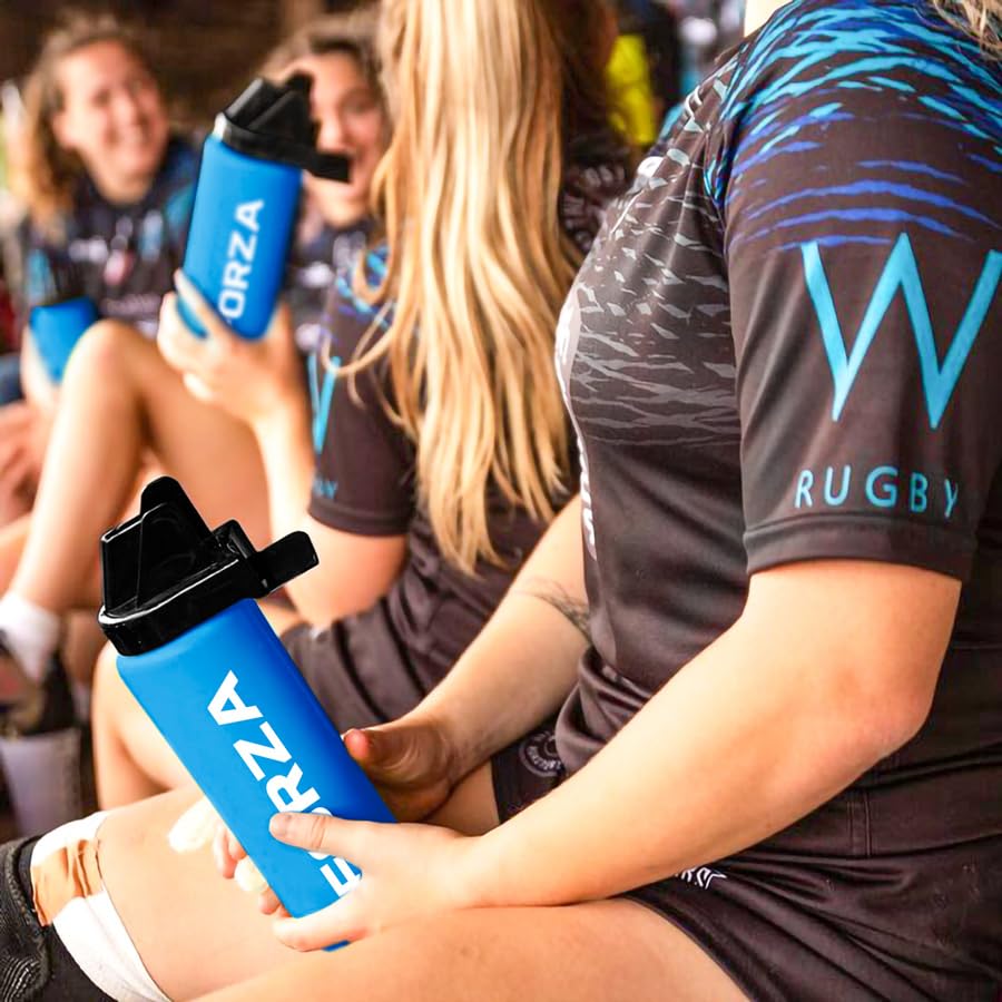 FORZA Team Hygiene Water Bottles – BPA-Free Squeeze Bottles with Contactless Nozzle for Athletes, 1 Litre Capacity (Pack of 40, Blue) - color: Blue, style: Pack of 40