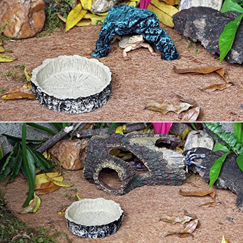 Tree Trunk Food/Water Dish for Amphibians, Reptiles and Other Little Critters, Made from Premium Non-Toxic Resin - Small Size - color: Brown(1 pcs)