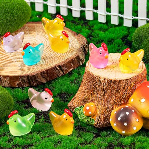 90PCS Luminous Mini Resin Chicken Tiny Chickens Bulk for Dollhouse | Miniature Chickens Animals Figurines Glow in The Dark, Micro Landscape DIY, Home Outdoor Party Decor - style: MiniChicken 90PCS