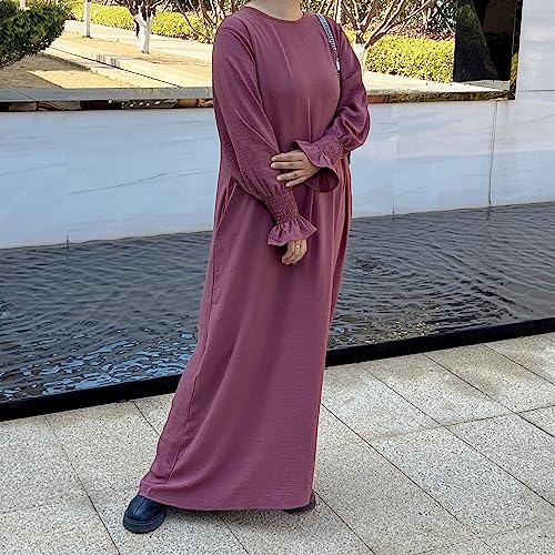 Women Prayer Dress Muslim Ramadan Garment Abaya Dubai Islam Jilbeb Long Dress Without Hijab - color: Mauve, size: Large