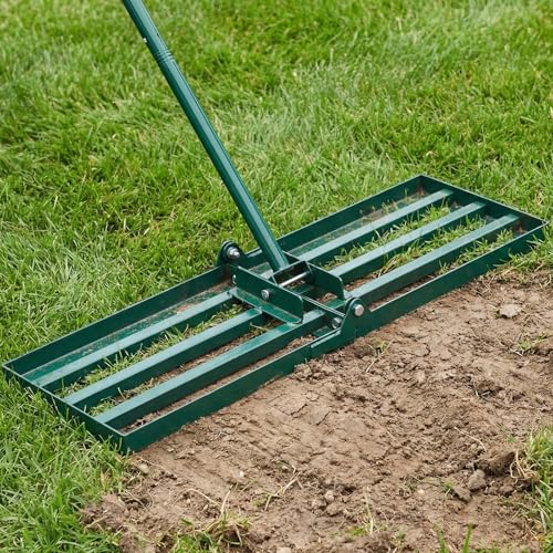 Gisafai Lawn Leveling Rake 30"x10" Heavy Duty Carbon Steel, 72" Adjustable Long Handle, Leveler Tool for Yard Garden Golf Course Soil Dirt Ground Surface Leveling