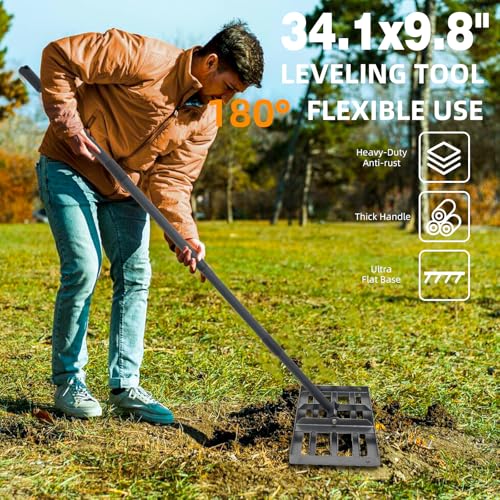 Lawn Leveling rake 17"x9.4" Levelawn Tool with 70.5" Adjustable Long Handle Heavy Duty Landscape Leveling Rake Lawn Leveler Yard Tool for Backyard, Golf Course, Garden, Pasture, Farm