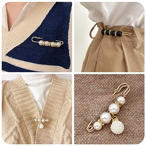 8 Pcs Pearl Brooch Pins,Safety Pins for Clothing Dress pants skirt Cardigan Collar,Faux Pearl Rhinestones Brooches for Women Girls Pants Extender Safety Pins - size: set-A