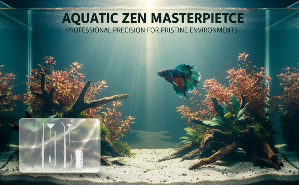 6 Pcs Aquarium Kit, Stainless Steel Plant Tools Set with Algae Scraper, Tweezers, Scissors, and Sand Spatula, Holder Included, Silver