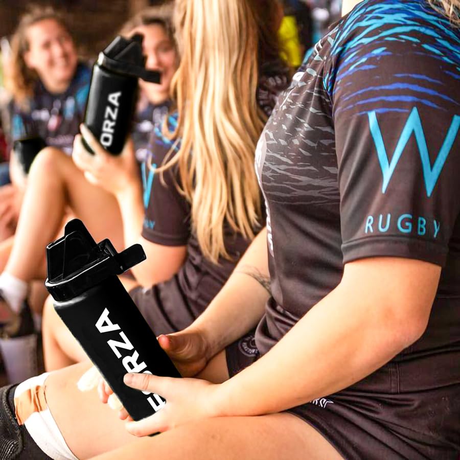 FORZA Team Hygiene Water Bottles – BPA-Free Squeeze Bottles with Contactless Nozzle for Athletes, 1 Litre Capacity (Pack of 1, Black) - color: Black, style: Pack of 1