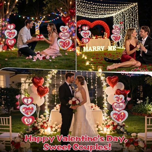Lewondr 2 Pcs Valentine's Day Decorations Outdoor, Metal Solar Pathway Lights, Love Heart Decorative Garden Stakes Lights with 18 LED Beads, Waterproof Yard Signs for Porch Lawn Wedding Anniversary - style: Love Heart
