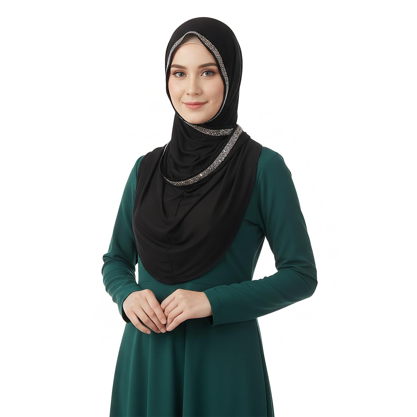 Women Elegant Long Scarf Muslim Islamic Ramadan Eid Hijab Prayer Scarf Silk Jersey Turban Headwrap Lightweight Shawl - color: A-black