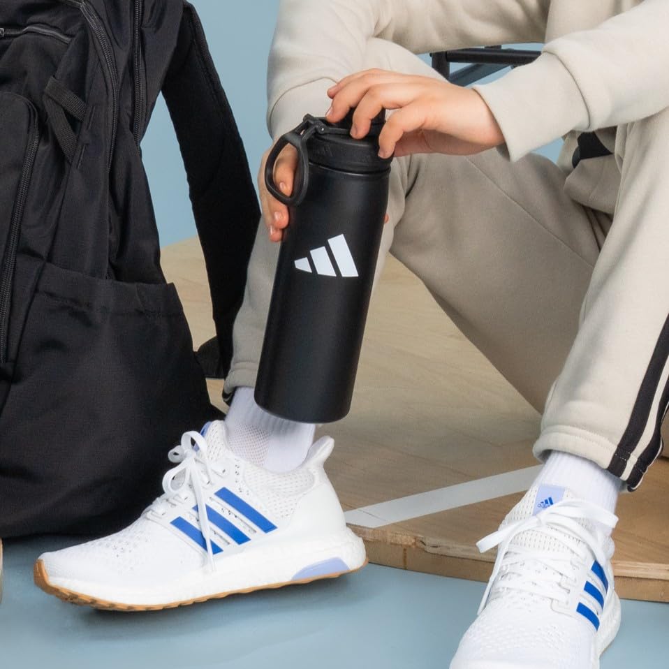 adidas Stainless Steel Metal Water Bottle 20 oz (600 mL) Screw Cap - color: Black/White