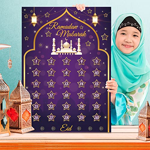 Ramadan Calendar 2025 Ramadan Decorations for Home Eid Activities for Kids Reusable Ramadan Decor Eid Mubarak Poster Ramadan Advent Calendar Decorations for Home Wall