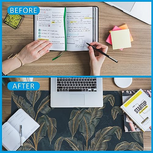 Mouse Pad,Abstract Golden Art Line Style Desk Mat for Desktop,Desk Pad with Non-Slip Base and Stitched Edge,Extended Mousepad for Office and Home 35.4X15.7 Inch - color: Abstract Golden Art Line Style