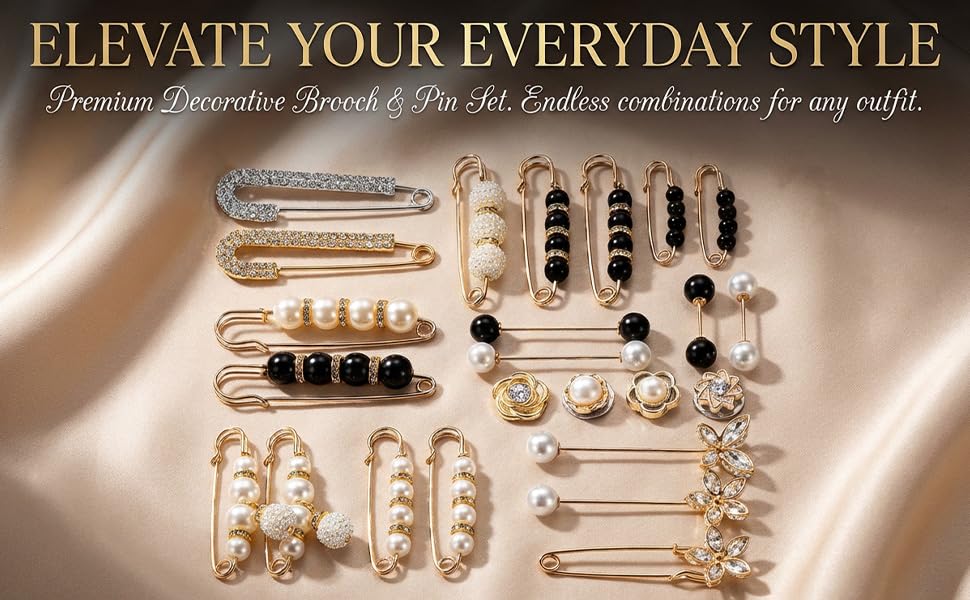 24 Pieces Brooches and Pins for Women Pearl Safety Pins Pant Waist Tightener for Clothes Sweater Shawl Collar Dress Cardigan Shirt Jeans Accessories for Women Girls, Elegant Decorative Pin
