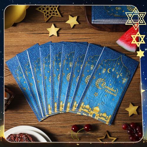 Yeaqee 100 Pcs Eid Mubarak Napkins Ramadan Disposable Mexican Paper Napkins Cinco De Mayo Fiesta Supplies Party Taco Fiesta Guest Hand Towels for Kitchen Party Supplies (Moon) - color: Moon