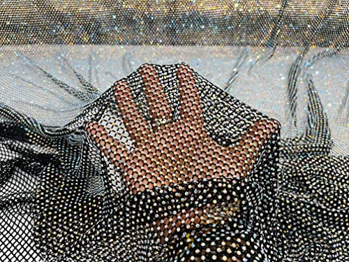 New Creations Fabric & Foam Inc, 45" Wide AB Iridescent Rhinestone On Soft Stretch Fish Net Fabric by The Yard (1 Yard, Iridescent Rhinestones on Black Mesh) - color: Iridescent Rhinestones on Black Mesh