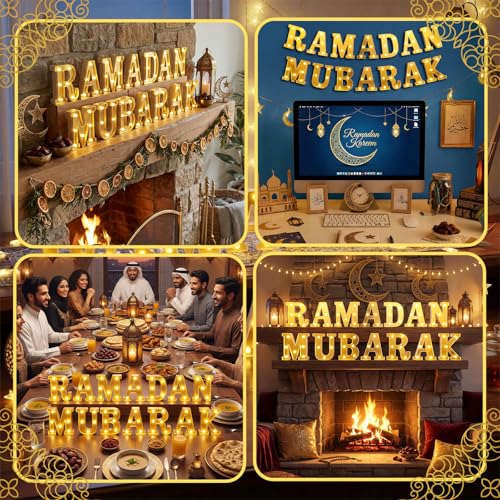 Aurelema Sukkot Large LED Letter Sign LED Lights Battery Powered Table Decoration for Party Gift Tabletop Decoration(Glossy Ramadan) - size: 8.27 inches, style: Glossy Ramadan