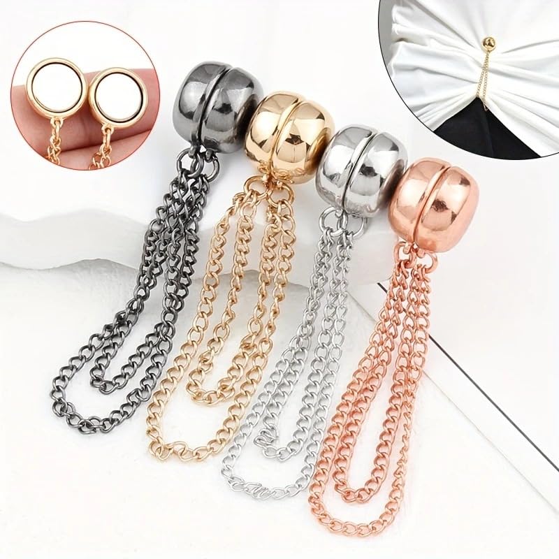 Magnetic Clothing Clips 4 Pack - Metal Magnetic Shirt Clips, T-Shirt Shortening Magnetic Closure Button for Pants/Sleeves/Collars - Bear Style
